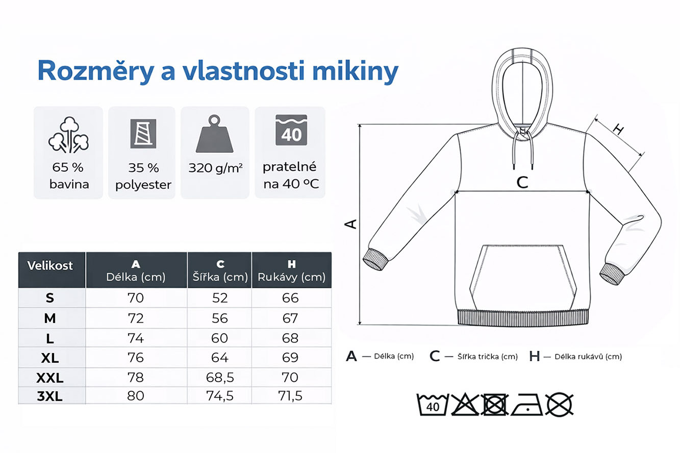 rozměry a vlastnosti pánská mikina cape